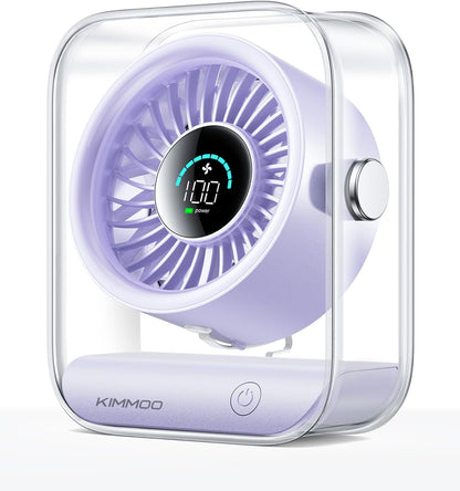 KIMMOO Rechargeable USB Desk Fan, Quiet Table Fan with Turbo Airflow, 100 Speeds, Digital Display, 90° Rotating, Small Battery Desktop Fans for Bedroom Home Office Travel, Black
