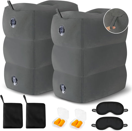 Inflatable Airplane Foot Rest Pillow Travel Car Seat for Kids Gray 2 Pack