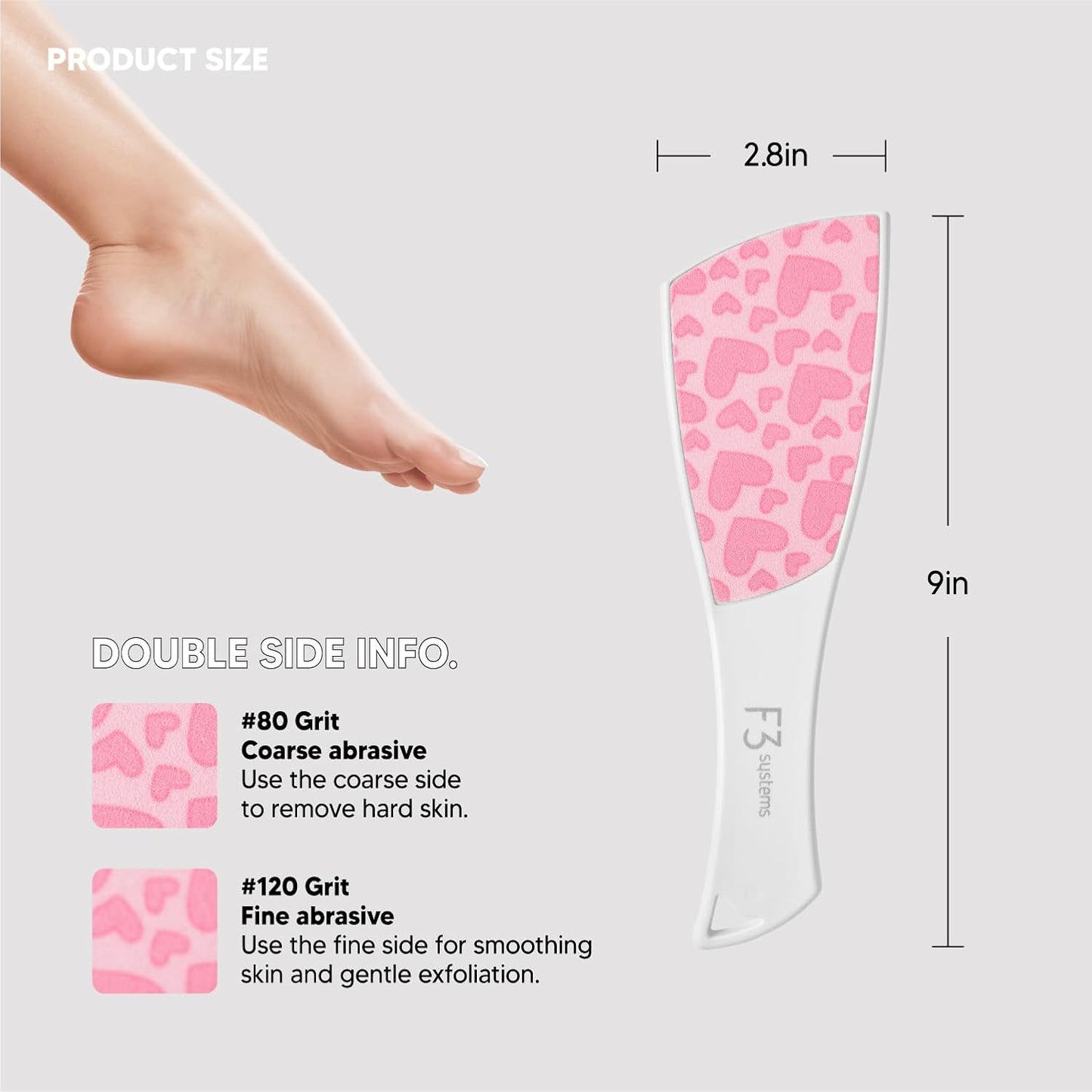 S-Line Emery Foot File, Colossal Double-Sided Pedicure Tool, Effective for Cracked Heel, Ergonomic Design for Easy Grip (White)