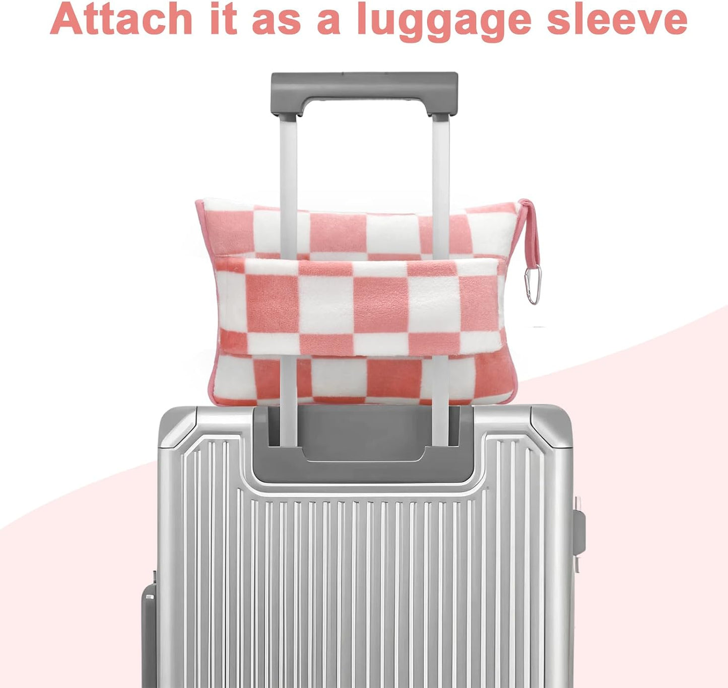 Travel Blanket and Pillow Compact, Premium Soft 2 in 1 Airplane Blanket with Soft Bag Pillowcase，Hand Luggage Sleeve and Backpack Clip (Checkered Black)