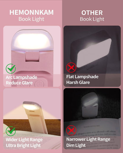 HEMONNKAM Book Reading Light, Rechargeable Clip on Booklight, Eye Caring 3 Color Temperatures & 5 Brightness Levels, Night Use for Bed, Long Lasting, Reading at Night in Bed, Purple