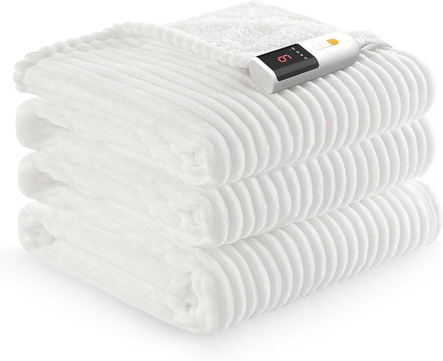 Reaks Electric Heated Throw Blanket, Silky Soft Flannel & Sherpa Heating Blanket Throw with 5 Heat Levels & 3 Hours Auto Off, Warm Gifts for Women Mom Grandma, ETL Certified (50x60 inches, White)