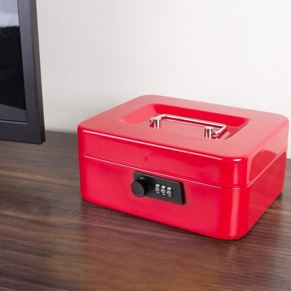 KYODOLED Small Cash Box with Combination Lock & Removable Money Tray, Black