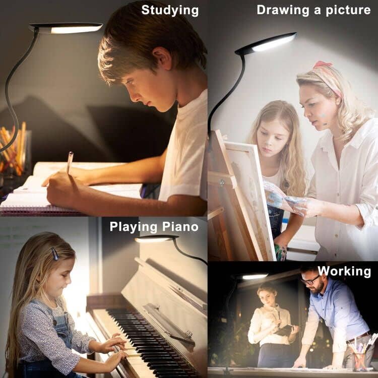 LiFMIRA Clip on Light USB Reading Light Desk Lamp 3 Color Modes Black