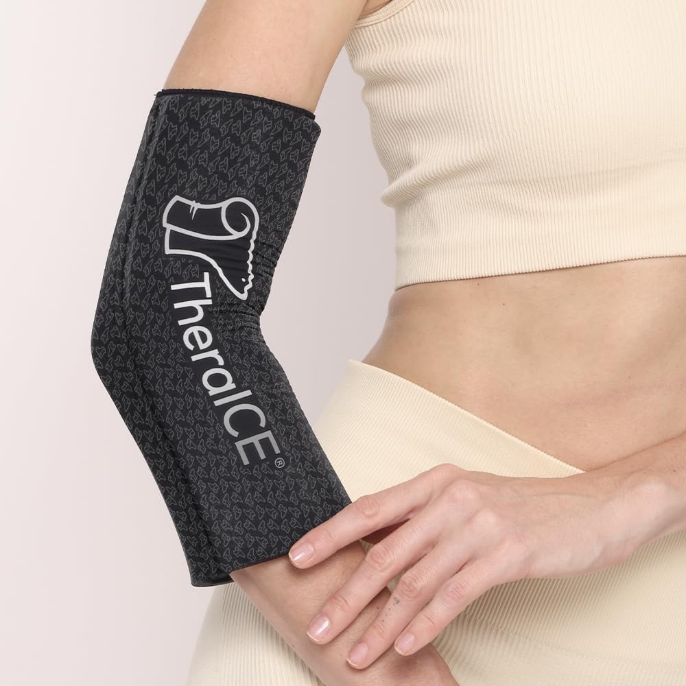 TheraICE Elbow Ice Pack Wrap Compression Sleeve for Injuries Reusable Gel Arm Cold Packs | Tennis Elbow Golfers & Cubital Tunnel, Tendinitis Pain Relief | Plus Shin Splints, Calf Strain | Women & Men