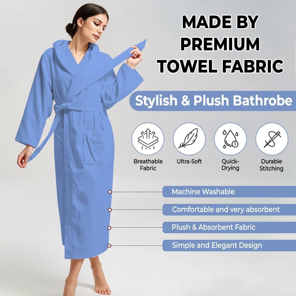 KAHAF COLLECTION Women Hooded 100% Cotton Terry Bathrobe, Soft Absorbent Quick Dry Robe for Spa, Shower & Home Wear