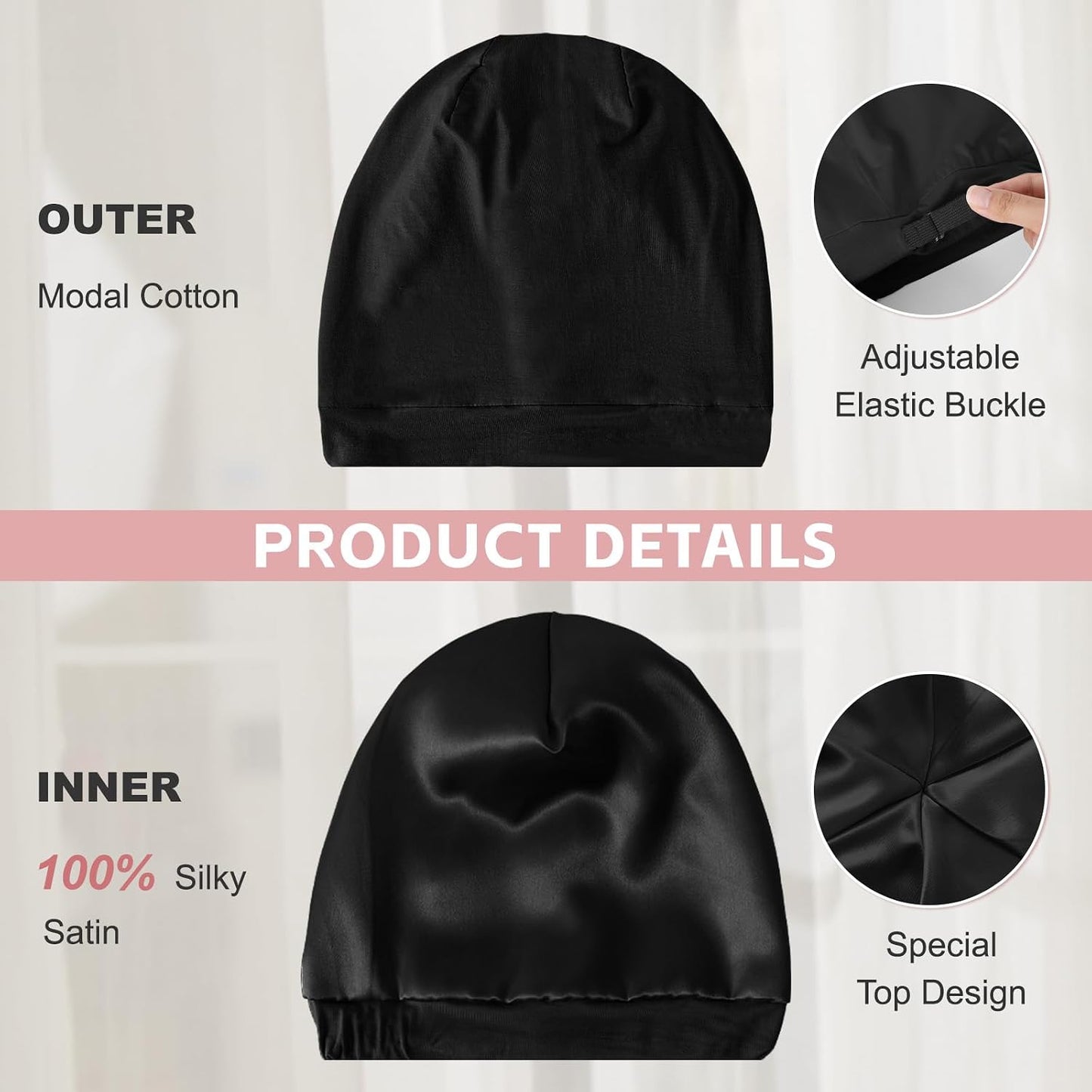 ZHENSILK Silk Bonnet for Sleeping Women, Adjustable Silky Satin Lined Sleep Cap, Silk Hair Wrap Slouch Beanie Hat