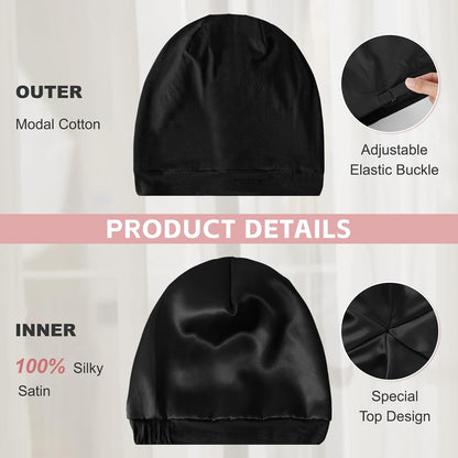 ZHENSILK Silk Bonnet for Sleeping Women, Adjustable Silky Satin Lined Sleep Cap, Silk Hair Wrap Slouch Beanie Hat