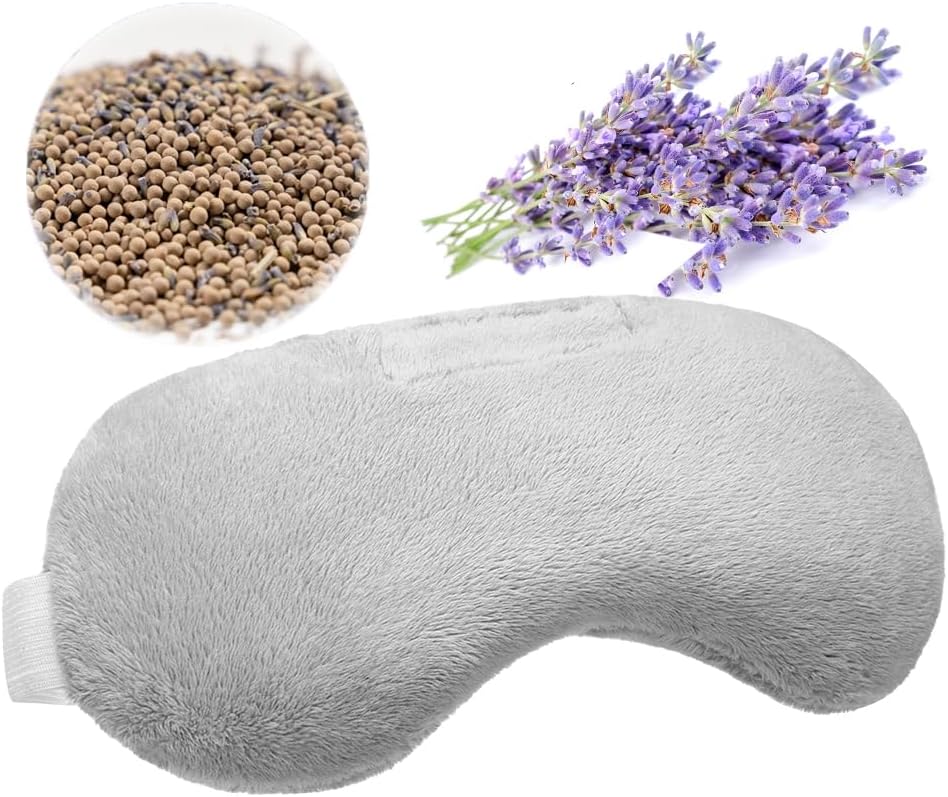 Umisleep Lavender Eye Mask, Aromatherapy Weighted Sleep Mask for Dry Eyes Men Women, Microwave Heated Hot Therapy Eye Cover Moist Compression Pain Relief, Pillow for Puffy Eyes, Sinus Pain, Grey