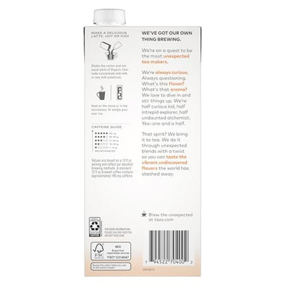 TAZO Organic Chai Latte Concentrate 32 oz Carton 2-Pack USDA Organic Black Tea with Cinnamon Cardamom Ginger and Black Pepper Spices for Hot or Iced Chai Tea Lattes