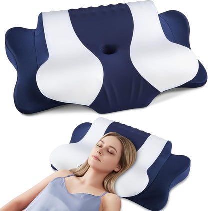 DONAMA Cervical Pillow for Neck and Shoulder,Contour Memory Foam Pillow,Ergonomic Neck Support Pillow for Side Back Stomach Sleepers with Pillowcase
