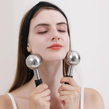 Pfefe 360 Rotating Ice Globes for Face & Eyes, Unbreakable Stainless Steel Cryo Sticks for Beauty Routines, Facials Cold Roller Colling Globes for Puffiness, Wrinkles, Dark Circles, Headaches
