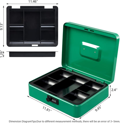 KYODOLED Cash Box with Combination Lock Safe Metal Money Box with Money Tray for Security Lock Box 7.87"x 6.30"x 3.35" Black