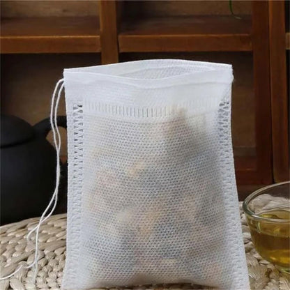 Tea Filter bags, safe and natural material, disposable tea infuser, empty tea bag with drawstring for loose leaf tea, set of 50（3.15 x 3.94 inch ） (White)