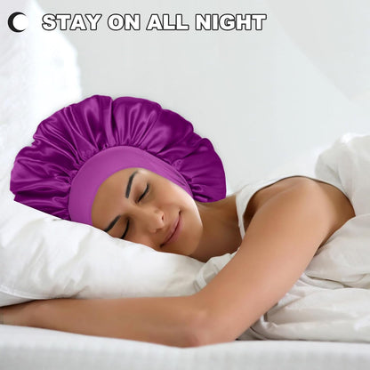 Extra Large Satin Bonnet Hair Cap for Women Men | 17inches, Jumbo Silk Sleep Cap, Wide Elastic Band for Braids Curly Hair Locs, Black