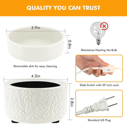 EQUSUPRO Wax Melt Warmer for Scented Wax Melts 3-in-1 Electric Ceramic Candle Wax Warmer Burner Fragrance Wax Melter for Home Office Bedroom Gift & Decor (Leaf)