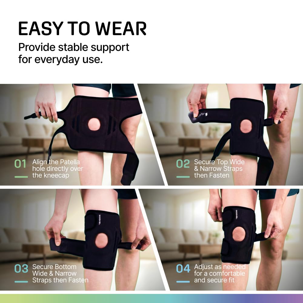 Modvel Knee Brace with Side Stabilizers & Patella Gel Pads for Pain Relief and Joint Support Breathable, Non-Slip Compression Sleeve for Men & Women, Arthritis, Meniscus, ACL Recovery