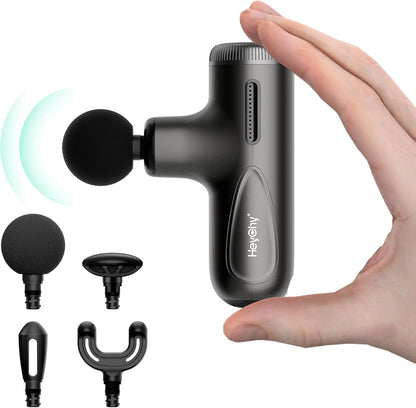 HEYCHY Super Mini Massage Gun Deep Tissue, Handheld Muscle Massager with 4 Heads, Percussion Travel Size Massager Gun FSA Eligible for Men Women Back Relief, Quiet for Home, Gym, Office, HSA, Black
