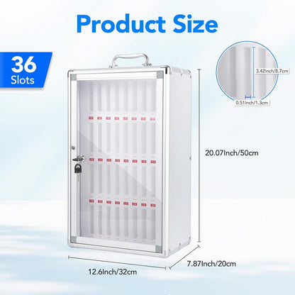 24 Slots Cell Phone Locker, Aluminum Alloy Portable Phone Storage Cabinet, Wall-Mounted Lock Box with Handle for Classroom Office Employees