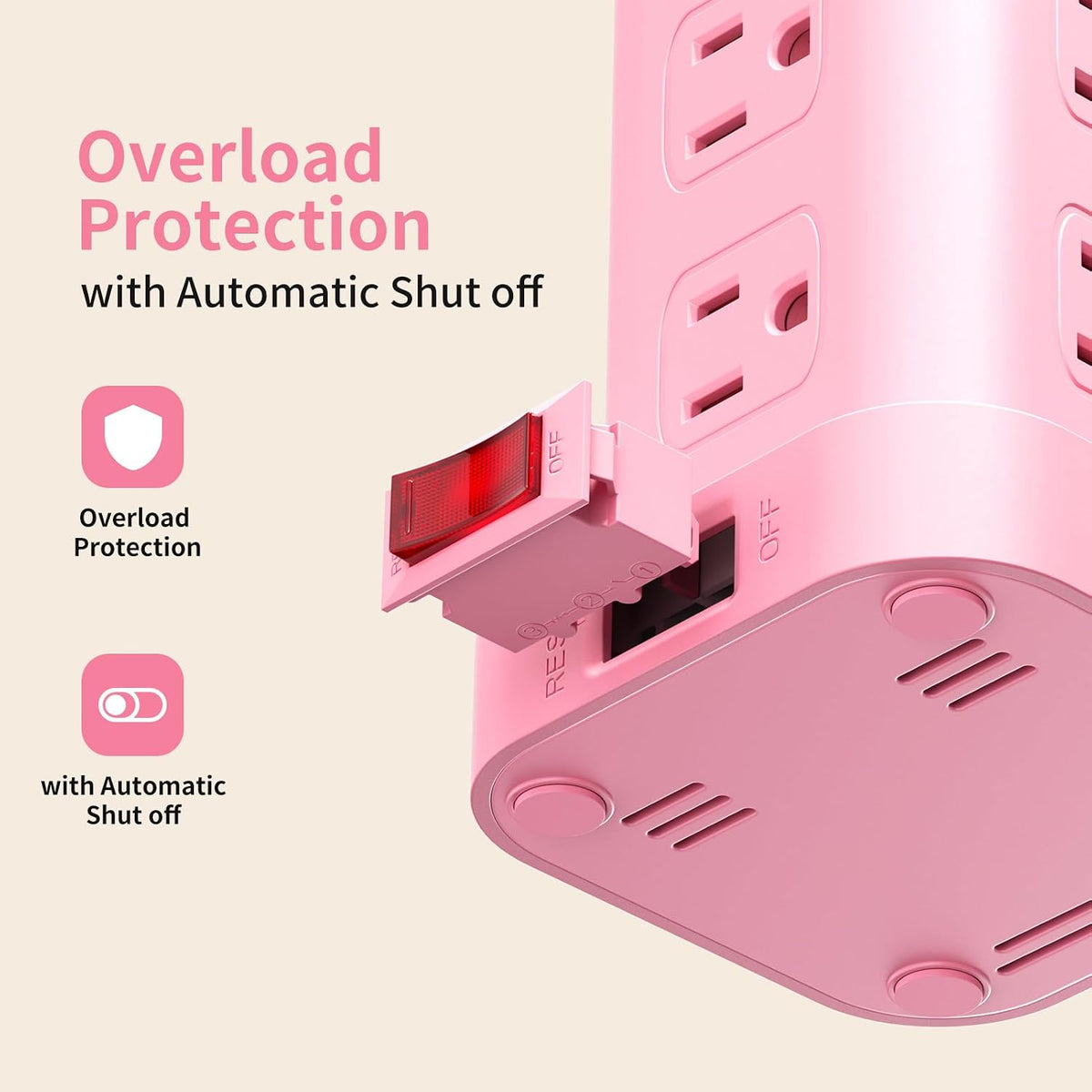 Extension Cord with Multiple Outlets, SMALLRT Power Strip Tower, Outlet Extender with 12 AC Outlets 4 USB, 6.5FT Extension Cord for Home Dorm Room, Office Supplies,Overload Protection