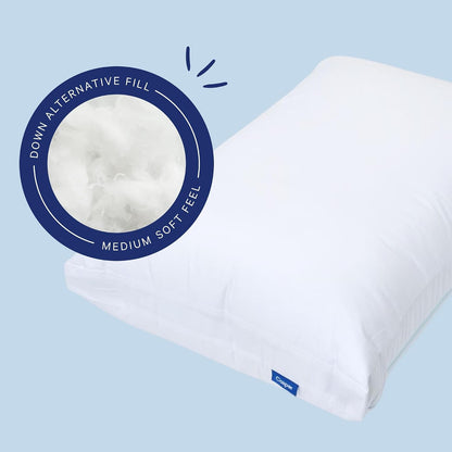Casper Sleep Original Pillow, Standard Size – Medium Soft Feel, Down-Alternative Fill, Supports Side, Back & Stomach Sleepers, Neck Pain Relief, Machine Washable