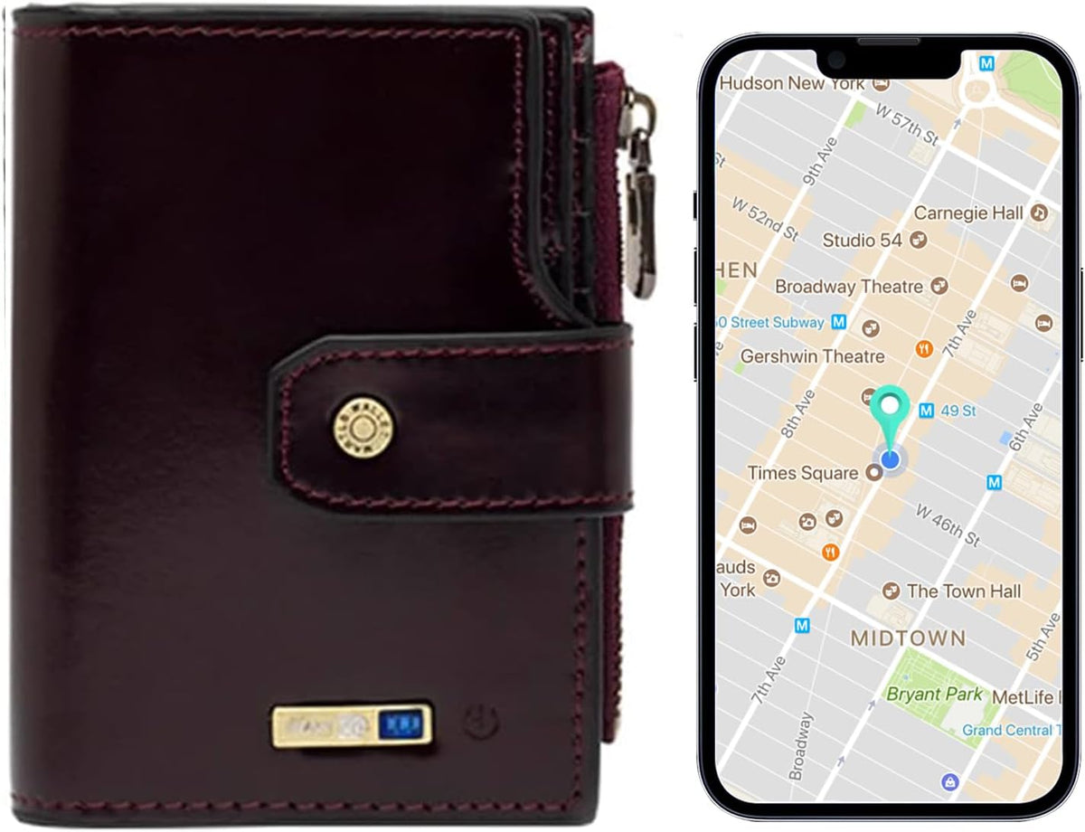 Anti-Lost Bluetooth Wallet Tracker Finder, Slim Trifold Cowhide Mens Wallet with ID Window Credit Card Holder Pocket (Coffee2-OLD)