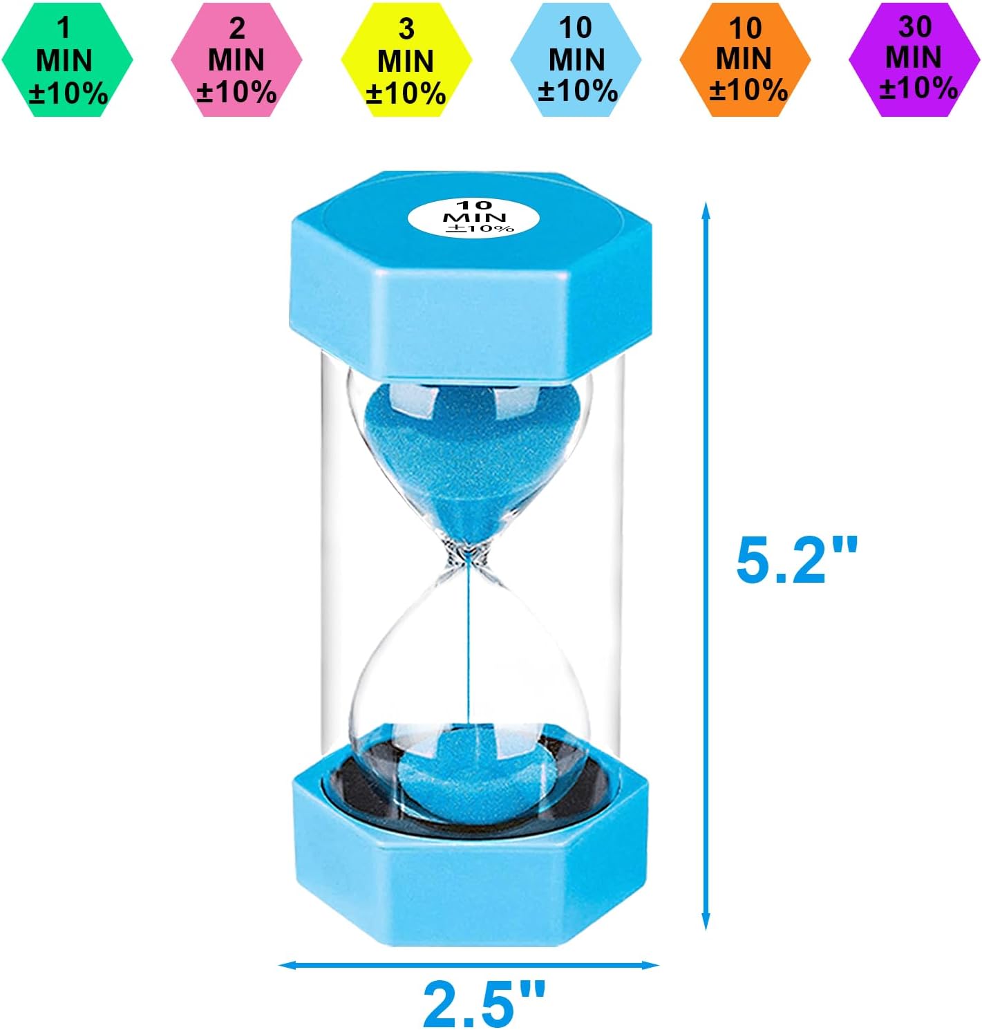 Sand Timers for Kids, 1/2/3/5/10/30 Minutes Acrylic Hourglass Sand Clock, Colorful Plastic Sand Watch Hour Glass Sandglass for Classroom, Games, Kitchen (Pack of 6)