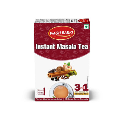 Wagh Bakri Instant Masala Tea | 3 in 1 Sugar+Milk Solids+ Tea | 10 Single Serve Sachets | 140g (4.93 Ounce)