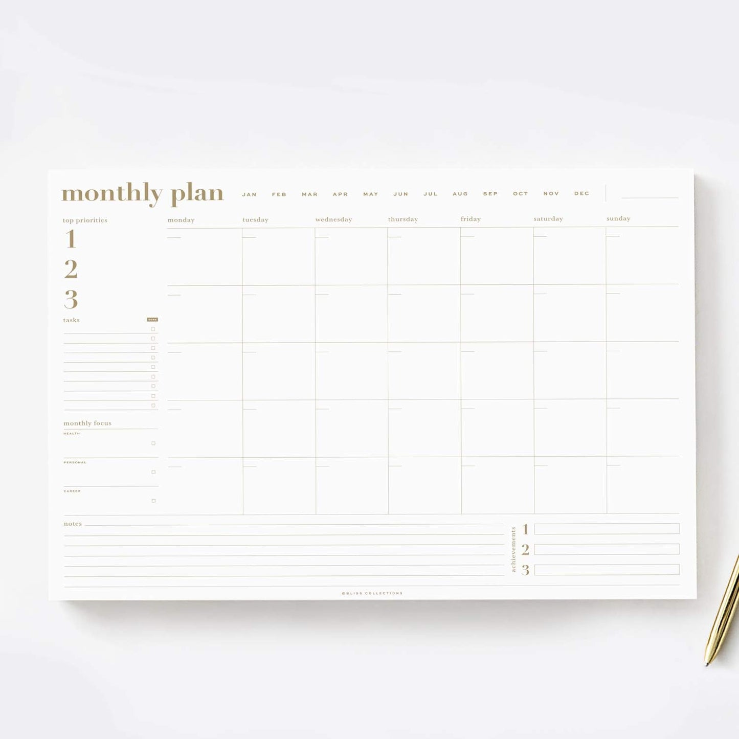 Bliss Collections Weekly Planning Pad, To Do List Notebook - Undated Tear-Off Sheets Notepad - Work Calendar, Organizer, Scheduler for Goals, Tasks - Minimalist, 8.5" x 11", 50 Sheets