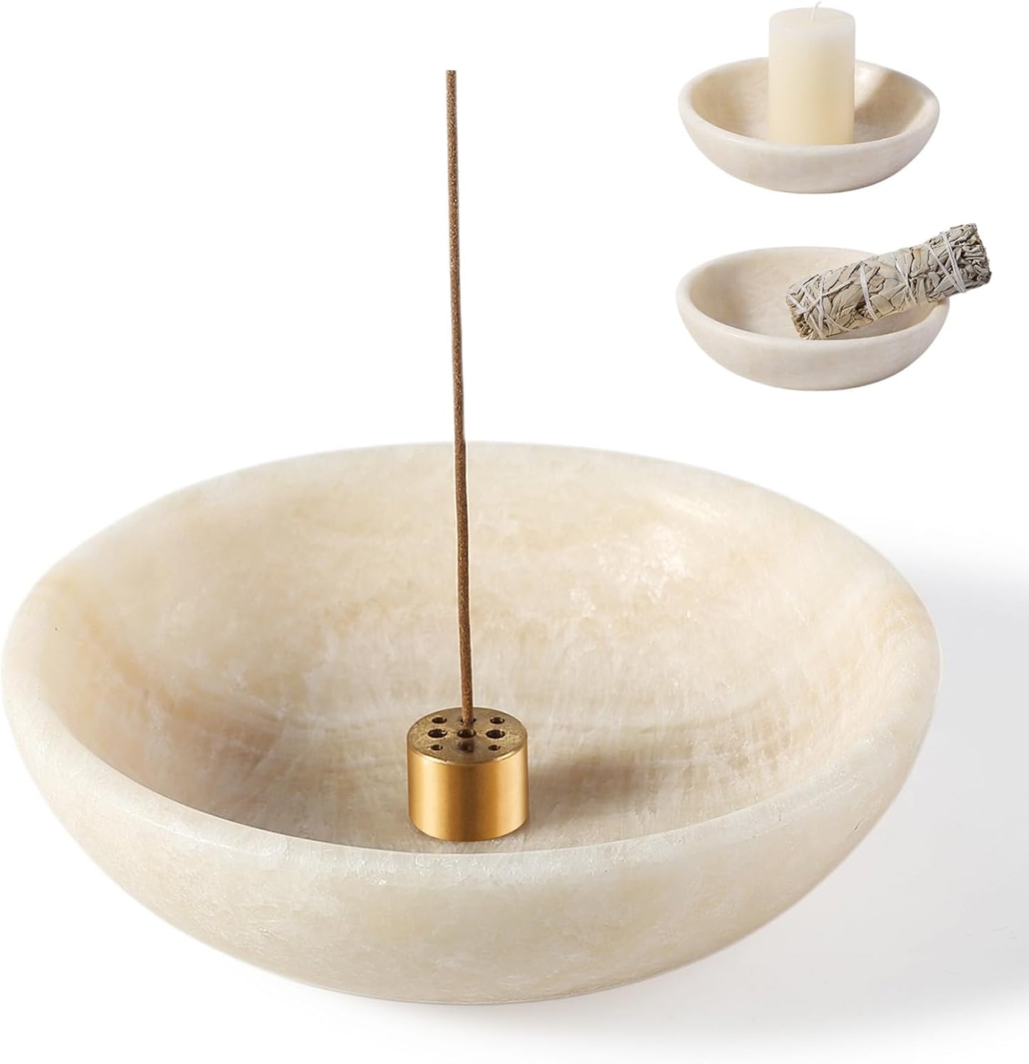 Koville Natural Marble Incense Holder, Incense Holder for Sticks with 9 Holes, Handmade Incense Burner Ash Catcher for Meditation Yoga SPA, Balsam Fir/Palo Santo/Sage/Cone (White)