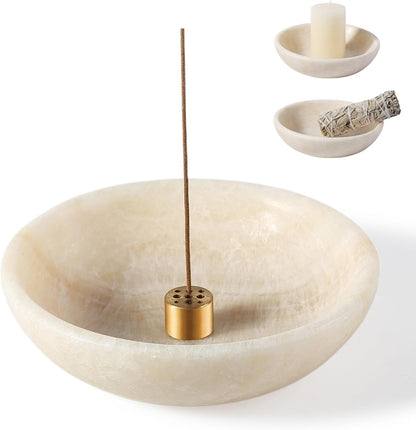 Koville Natural Marble Incense Holder, Incense Holder for Sticks with 9 Holes, Handmade Incense Burner Ash Catcher for Meditation Yoga SPA, Balsam Fir/Palo Santo/Sage/Cone (White)