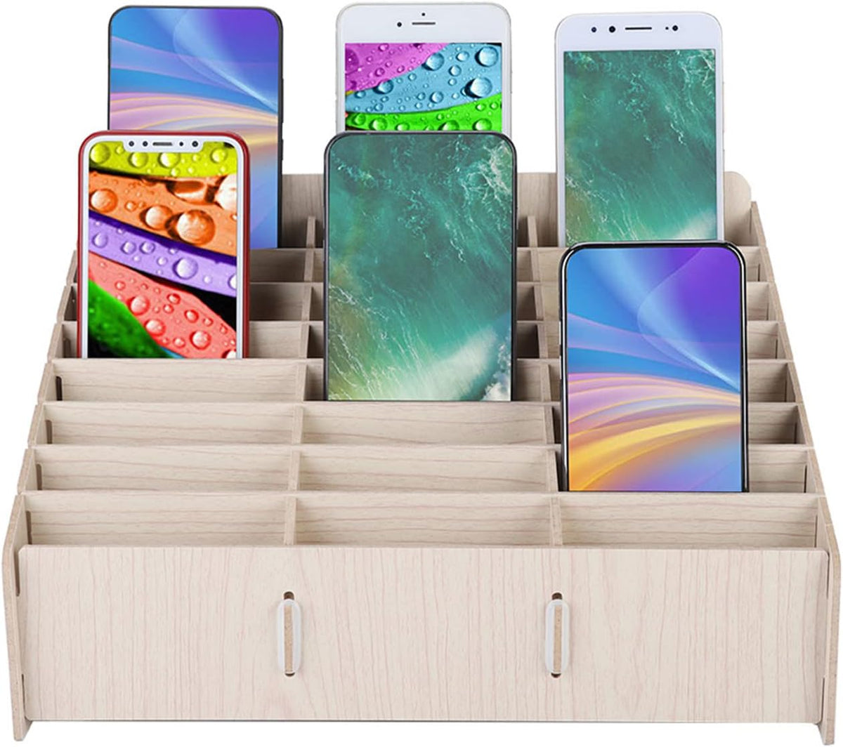 VBESTLIFE Wooden Phone Management Storage Box, Thickened Mobile Phone Storage Box with Multiple Cells, Cell Rack for Classroom Conference Office, Wooden Organizer
