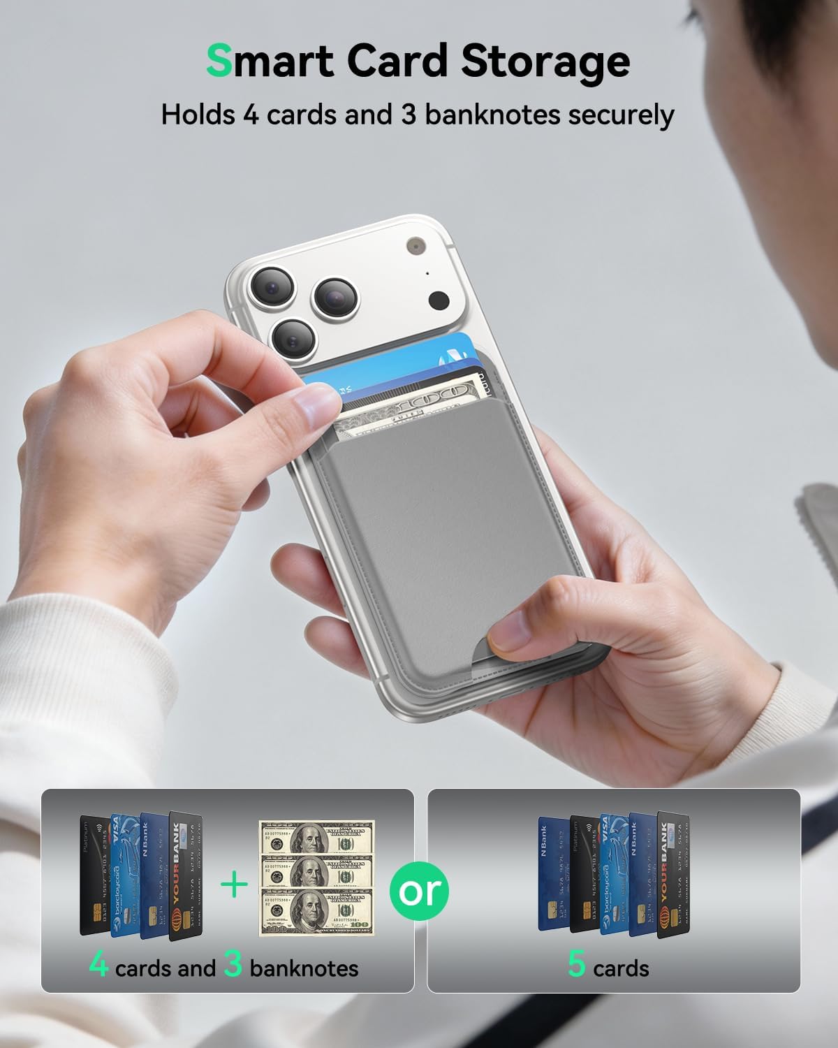 TWZKG for MagSafe Wallet, Works with Apple Find My,5 Card Holder with Stand