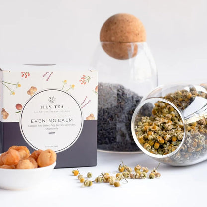 Tily Tea Evening Calm Herbal Tea - Nighttime Tea with Chamomile and Lavender - Caffeine Free - 10 Plastic-Free Teabags