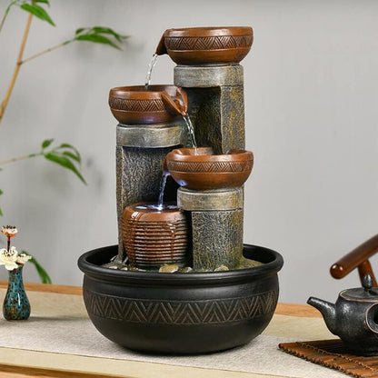 15.7" H 4-Tier Indoor Tabletop Waterfall Fountain with LED Lights Desktop Fountains Calming Sound for Home Office Decor (15.7ihch)