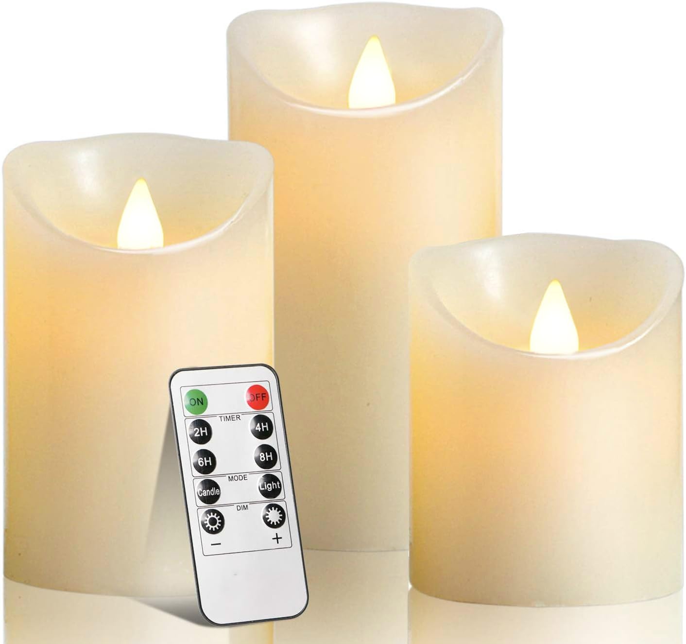 2PACK Outdoor Plastic flameless Candles with Remote Control and Timer, LED Flickering Battery Operated Electric Pillar Candles (D3 xH5.5) for Camping, Weddings, Home Decoration