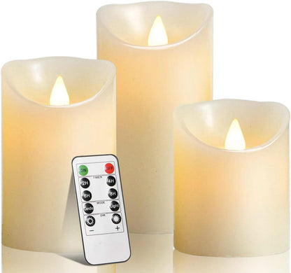 2PACK Outdoor Plastic flameless Candles with Remote Control and Timer, LED Flickering Battery Operated Electric Pillar Candles (D3 xH5.5) for Camping, Weddings, Home Decoration