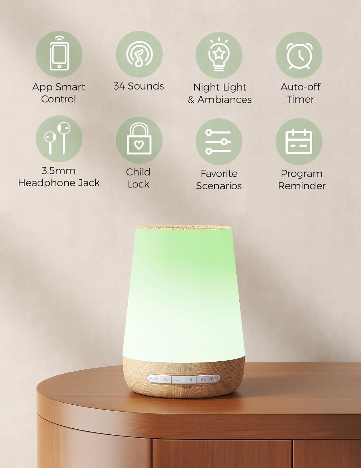 Baby Sound Machine, Momcozy White Noise Machine for Baby Sleeping with Night Light, Toddler Sleep Trainer 34 Soothing Sleep Sounds, Timer, App Remote Control, Personal Sleep Routine Alarm Clock(Blue)