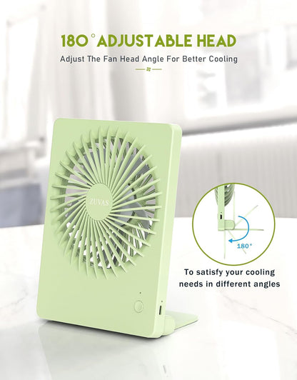 Zuvas Desk Fan Battery Operated Fan Rechargeable 180°Tilt Folding Personal Fan Ultra Quiet Small Portable 3 Speed Adjustable Strong Wind Fan For Office Bedroom Home Desktop Camping (White)