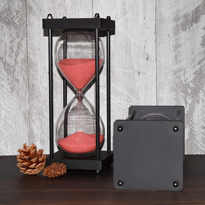 Hourglass Timer 60 Minute, Black Wooden Frame Decorative Sand Timer (Black Sand, Large Size)