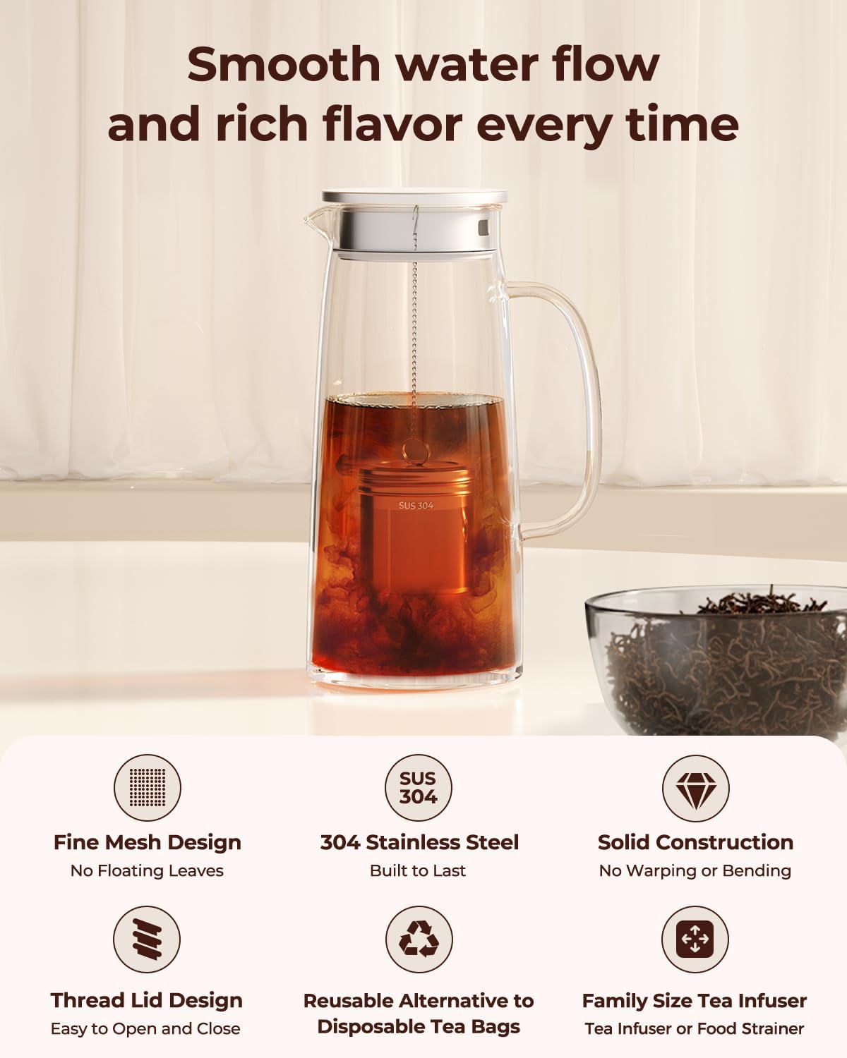 2 Pack Reinmoson Large Tea Infuser for Loose Tea & Spice Infuser for Cooking, 2.1” x 2.9” Extra Fine Mesh Large Tea Strainers, 304 Stainless Steel Loose Leaf Tea Steeper for Black Tea, Rooibos, etc