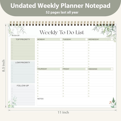 Weekly To Do List Notepad, Undated Planner with 52 Sheets (8.5''x11'') | Desk Accessories and Supplies, Women & Man, Home School & Work