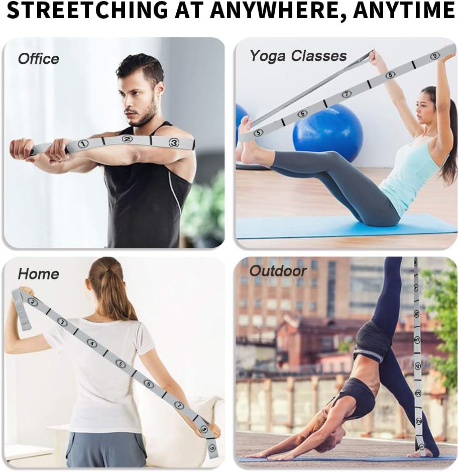Stretch Strap, Elastic Yoga Stretching Strap, Multi-Loop for Physical Therapy, Pilates, Yoga, Dance & Gymnastics Exercise and Flexible Pilates Stretch Band