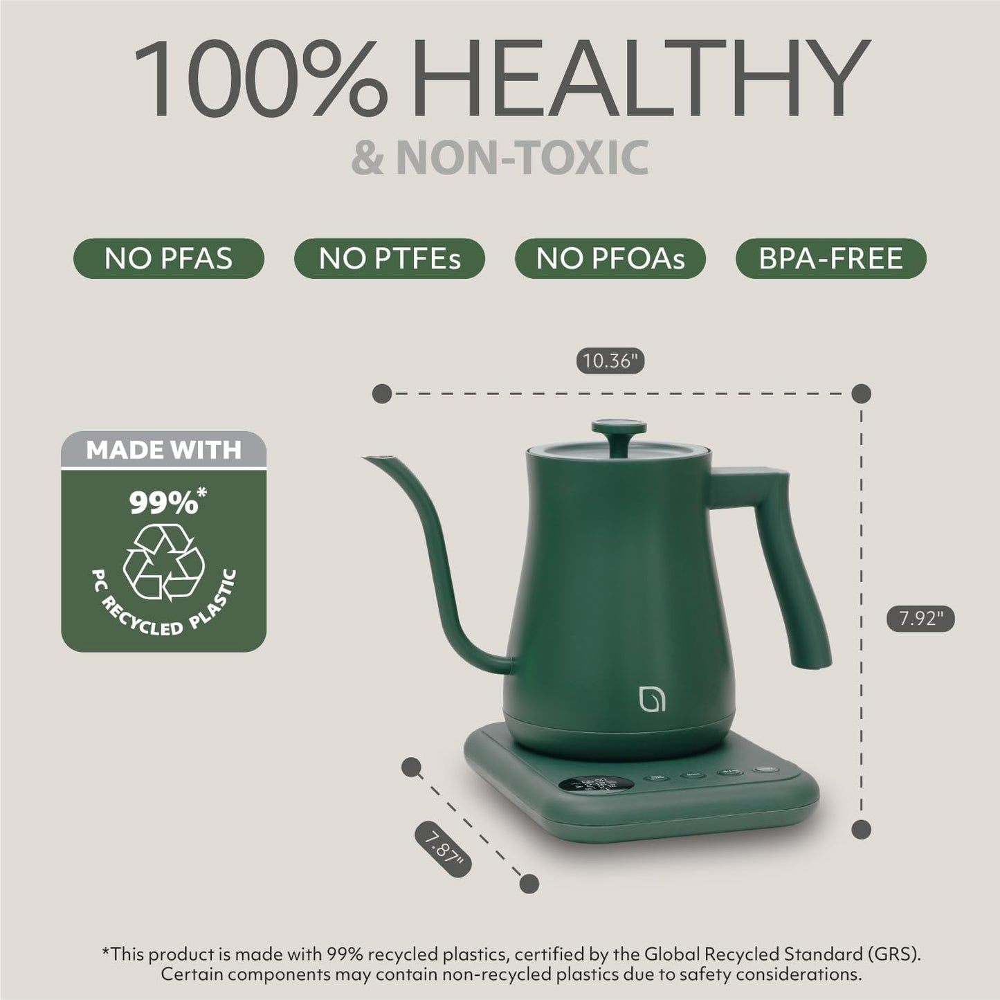 WILLOW ECO SERIES Gooseneck Electric Kettle with 5 Temperature Presets and Keep Warm Feature, 0.8L Pour Over Kettle for Coffee & Tea 1200W Quick Heating with 100% Stainless Steel Interior Water Heater