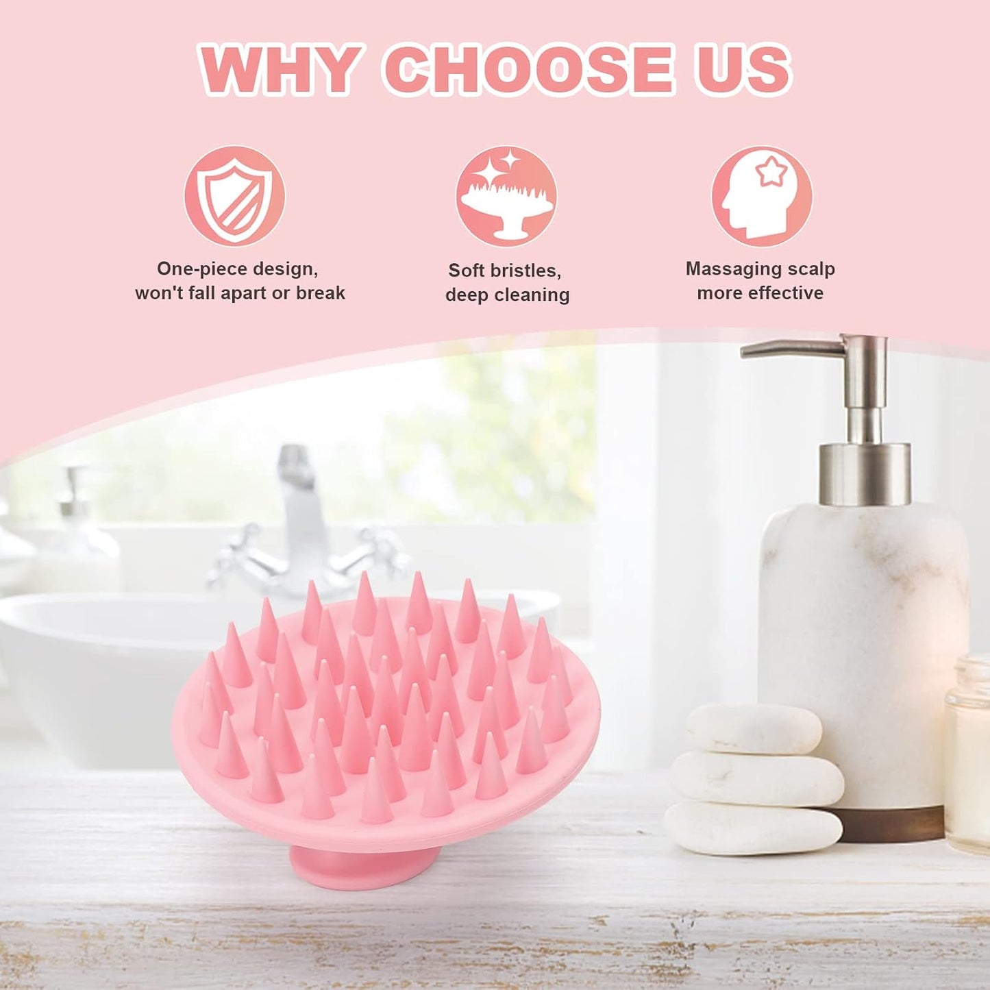 Meartchy Silicone Scalp Massager Shampoo Brush, Scalp Brush for Hair Growth & Dandruff Removal, Hair Scrubber Scalp Stimulator Exfoliator Brush with Soft Bristles for Wet Dry Scalp Care (Black)