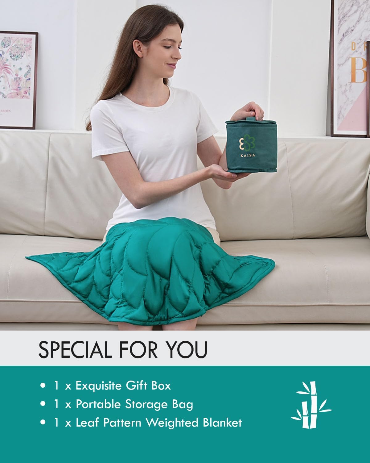 Kaisa Weighted Lap Blanket 7 lbs 41" x 53", Cozy Luxury Crystal Velvet Small Weighted Blanket for Adults, Portable Travel Weighted Blanket for Relaxation, All-Season Blanket, Machine Washable, Green