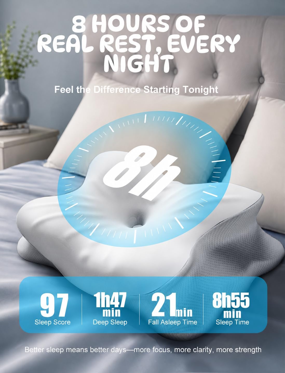 Cooling Cervical Neck Pillow for Pain Relief, Ergonomic Mellow Sleep Pillow for Neck Support | Adjustable | Memory Foam | Odorless Orthopedic Bed Pillow for Side Back Stomach Sleepers - Gift for Mom