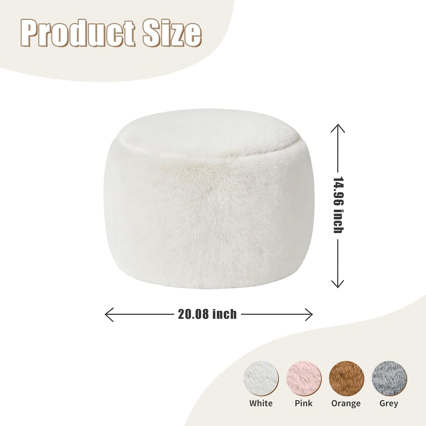 Round Stuffed Pouf Ottoman Foot Rest, Faux Fur Poufs with Memory Foam Filling, Ottomans for Living Room, Nursery, Dorm, Soft Foot Stool Ottoman for Couch, Perfect for Resting Your Feet (Grey, 20 Inch)