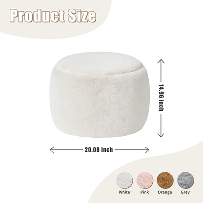 Round Stuffed Pouf Ottoman Foot Rest, Faux Fur Poufs with Memory Foam Filling, Ottomans for Living Room, Nursery, Dorm, Soft Foot Stool Ottoman for Couch, Perfect for Resting Your Feet (Grey, 20 Inch)