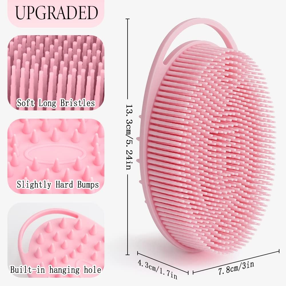 PQRUU 3 Pack Silicone Body Scrubber, Exfoliating Soft Loofah Bath Body Scrubbers for Use in Shower, Exfoliating Body Scrubber Fit for All Kinds of Skin, Rapid Foaming Black+Blue+Pink